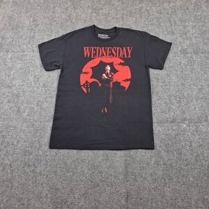 Wednesday Addams Netflix Graphic T-Shirt Black Red Graveyard Tee Size M
